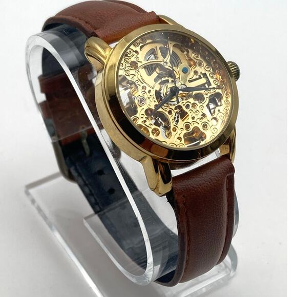 AKRIBOS Automatic Skeleton Women\'s Watch 32mm AK431YG-A Adjustable Leather WR main image 7
